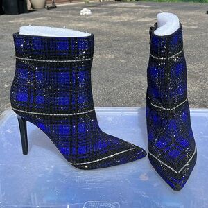 Size 7. INC Reisa Womens Rhinestone Plaid Ankle Boots